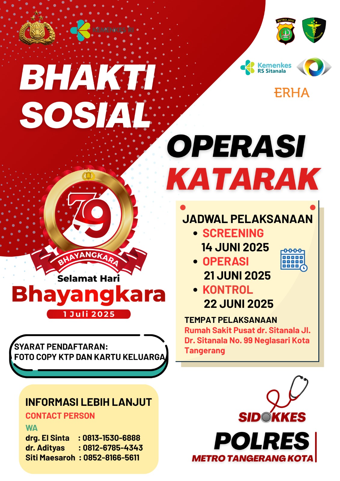 Hari Bhayangkara ke-79 Tahun 2025, Polres Metro Tangerang Kota Gelar Operasi Katarak Gratis, Simak Disini