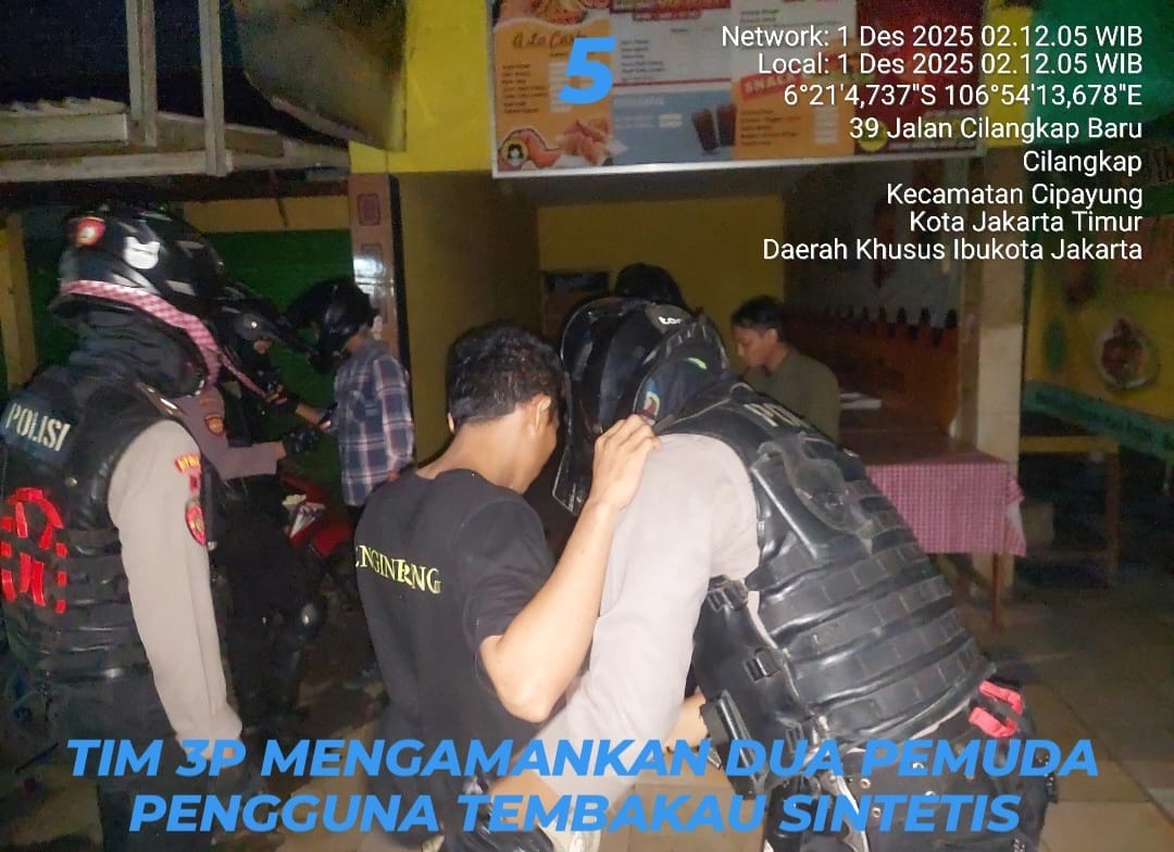 Patroli JAGA JAKARTA Perintis Presisi Amankan Dua Pemuda Pengguna Narkoba Tembakau Sintetis di Jakarta Timur