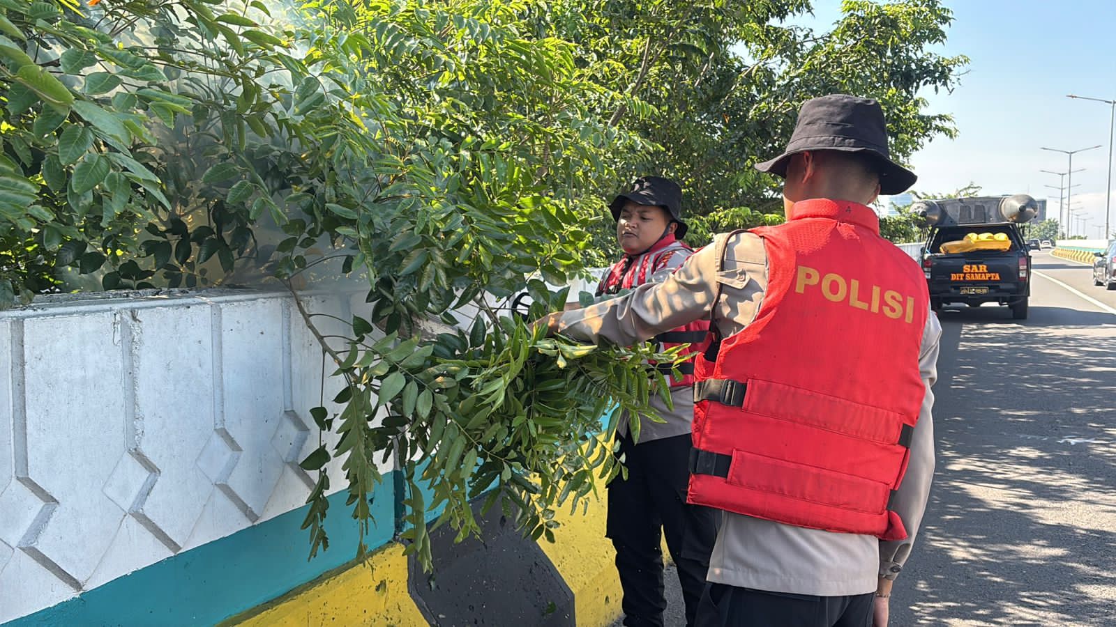 Polisi Pammat PMJ Pangkas Ranting Pohon di Fly Over Antasari, Antisipasi Bahaya bagi Pengguna Jalan