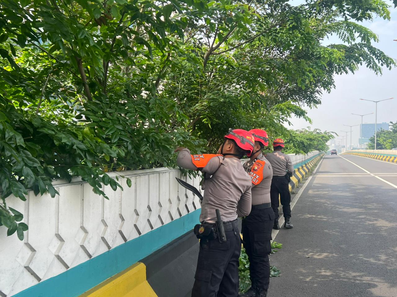 Patroli Siaga Bencana, Dit Samapta PMJ Pangkas Ranting Pohon di Fly Over Antasari