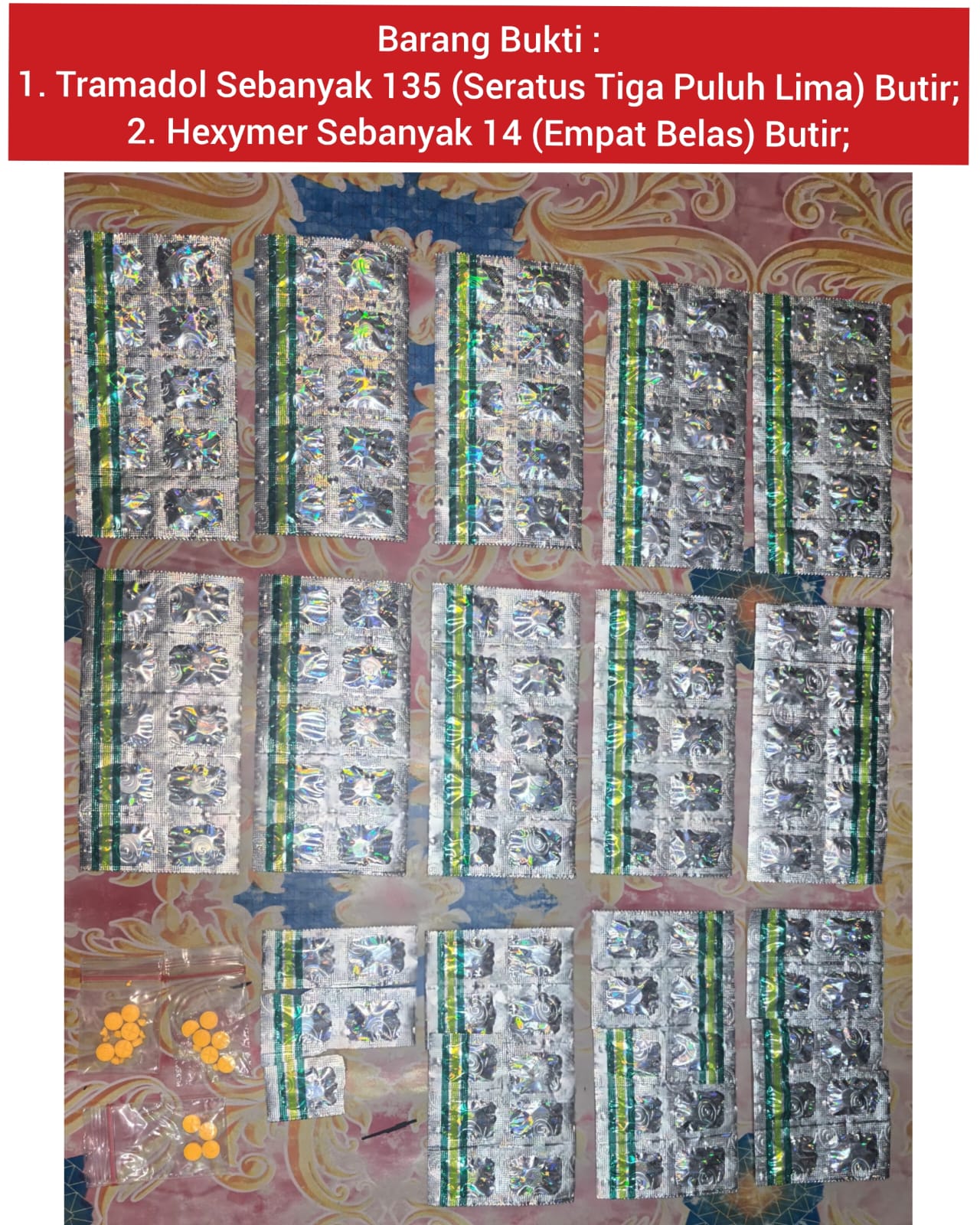 Polisi Sita 149 Butir Tramadol Dan Hexymer, Pengungkapan Berawal Dari Informasi Masyarakat